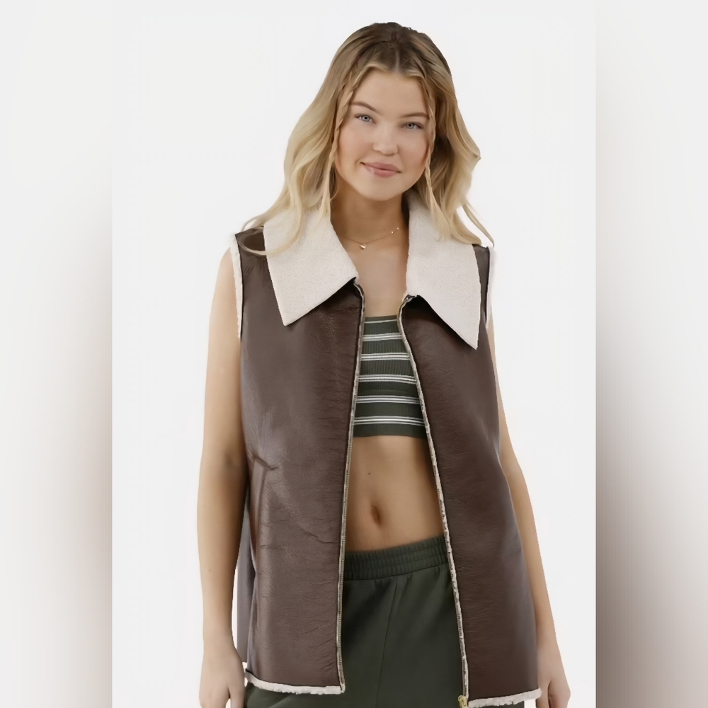 No Boundaries Brown Sleeveless Leather Vest